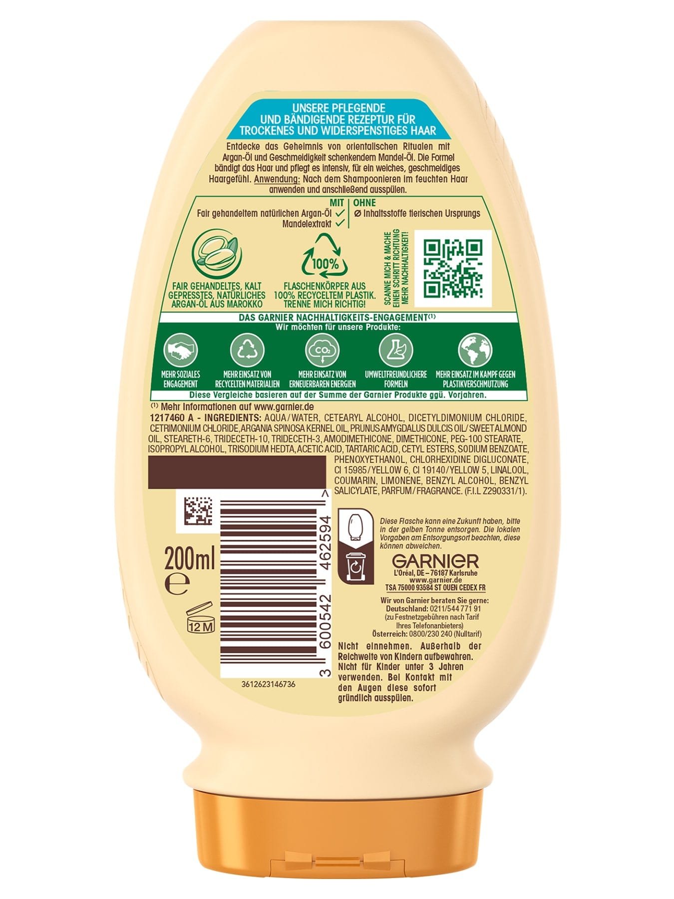 Wahre Schätze Reichhaltige Creme-Spülung Argan-Mandelcreme - Produkt Rückansicht